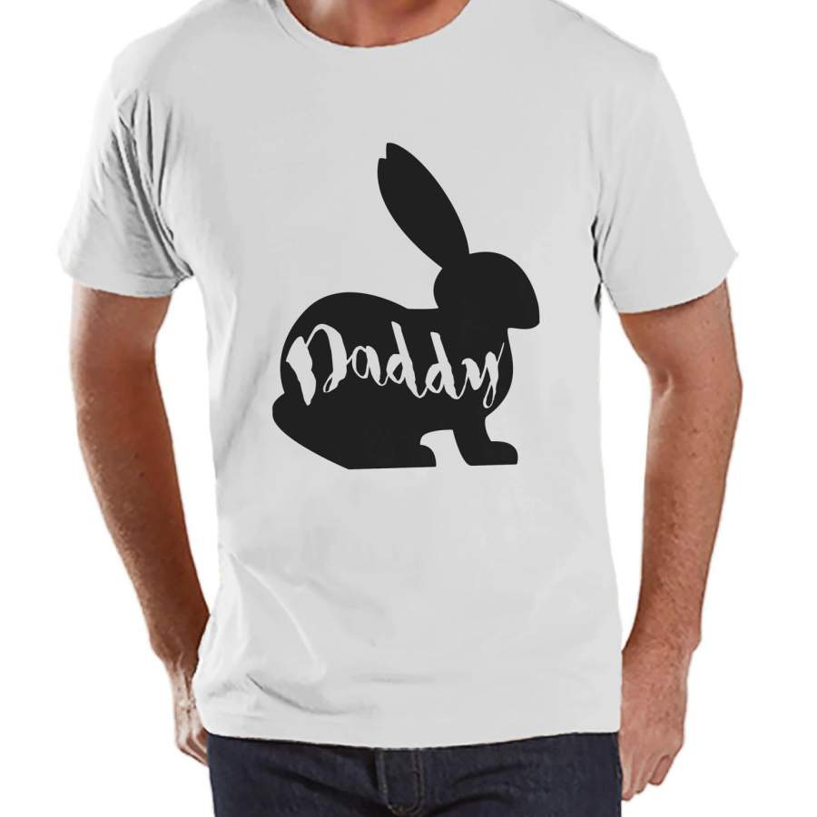 Men’s Easter Shirt – Mens Daddy Bunny Happy Easter Shirt – Happy Easter Tshirt – Gift for Him – Matching Family Bunny Shirts – White T-shirt