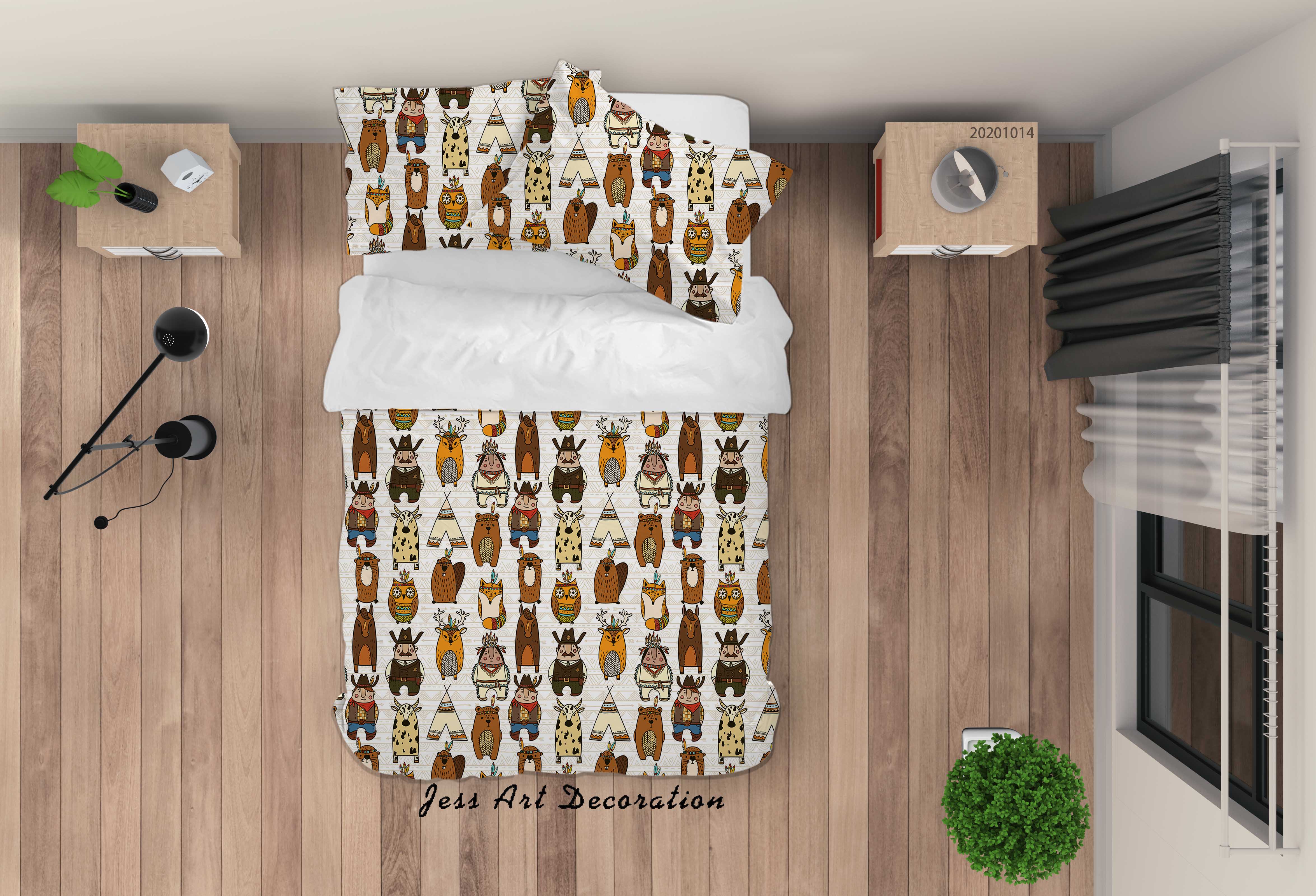 3D Cartoon Animal Owl Bear Fox Pattern Quilt Cover Set Bedding Set Duvet Cover Pillowcases Wj 9723