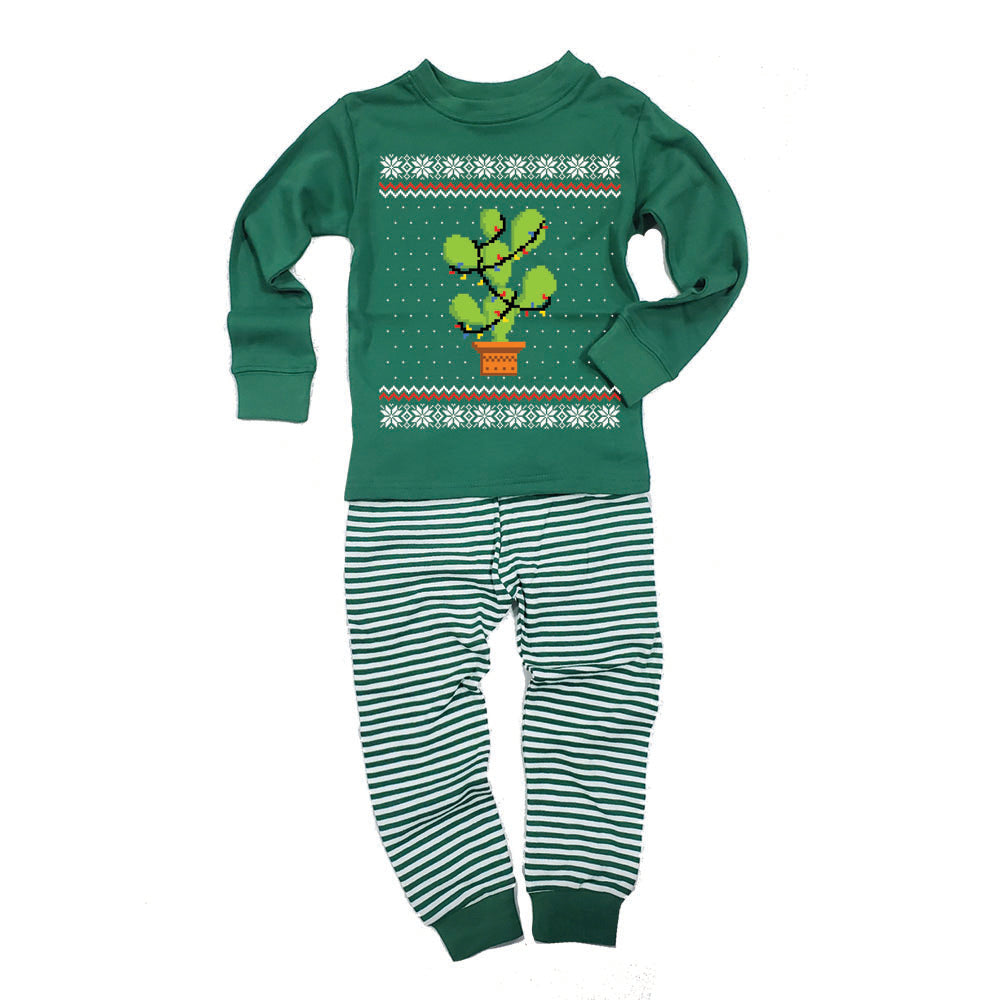 Cactus Prickly Pear Tree Ugly Christmas Sweater Toddler Long Sleeve Top Striped Pants Pajama Set