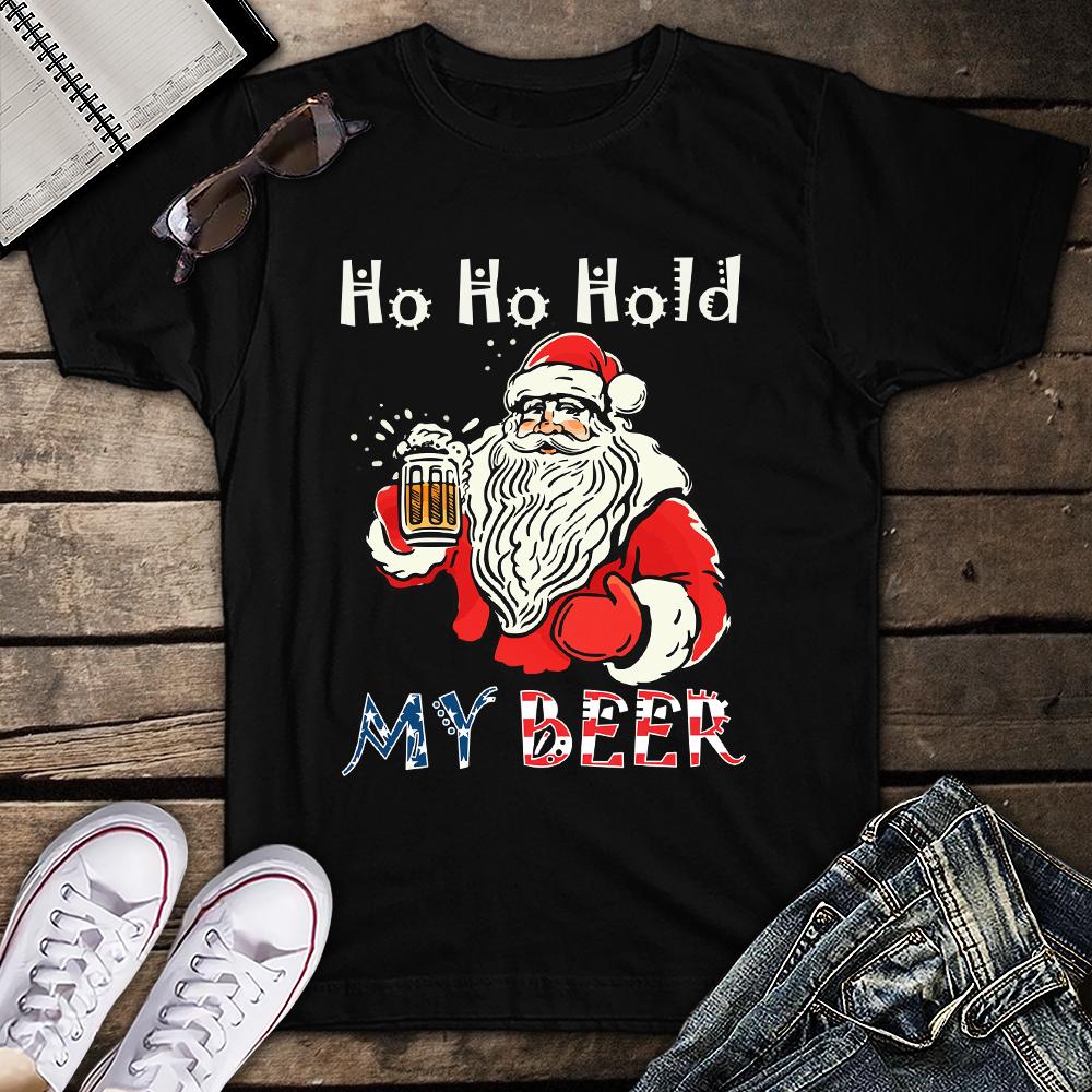 Santa Ho Ho Hold My Beer Christmas In July American Flag Unisex T Shirt (Copy)