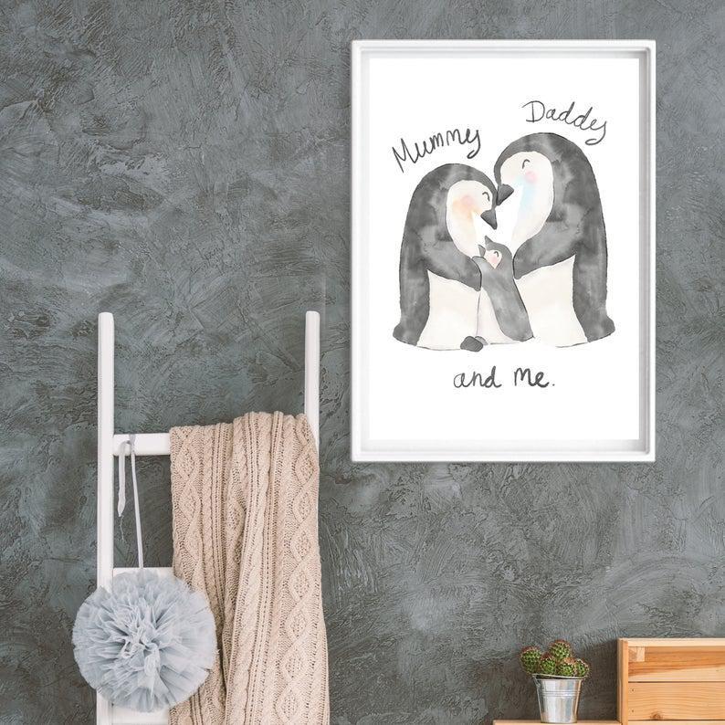 Wall Poster With Cute Penguin Family