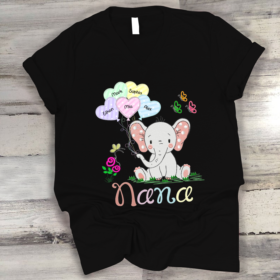 Nana Elephant Cute Hearts V-Neck