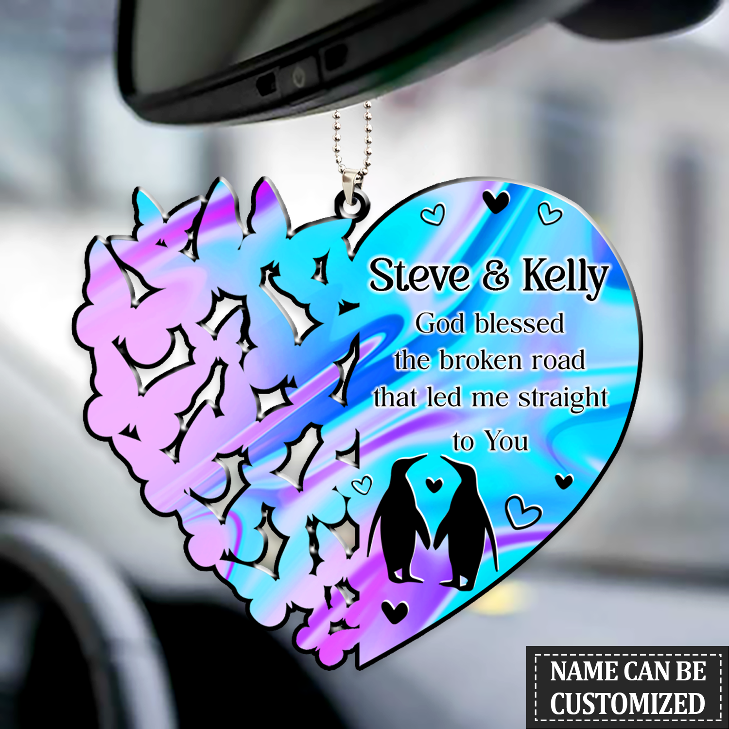 Couple Penguin Together God Blessed Personalized Ornament, Premium 2-Sided Mica Car Hanging Ornament , Best Mother’S Day Gift Ideas, Personalized Mother’S Day Gift