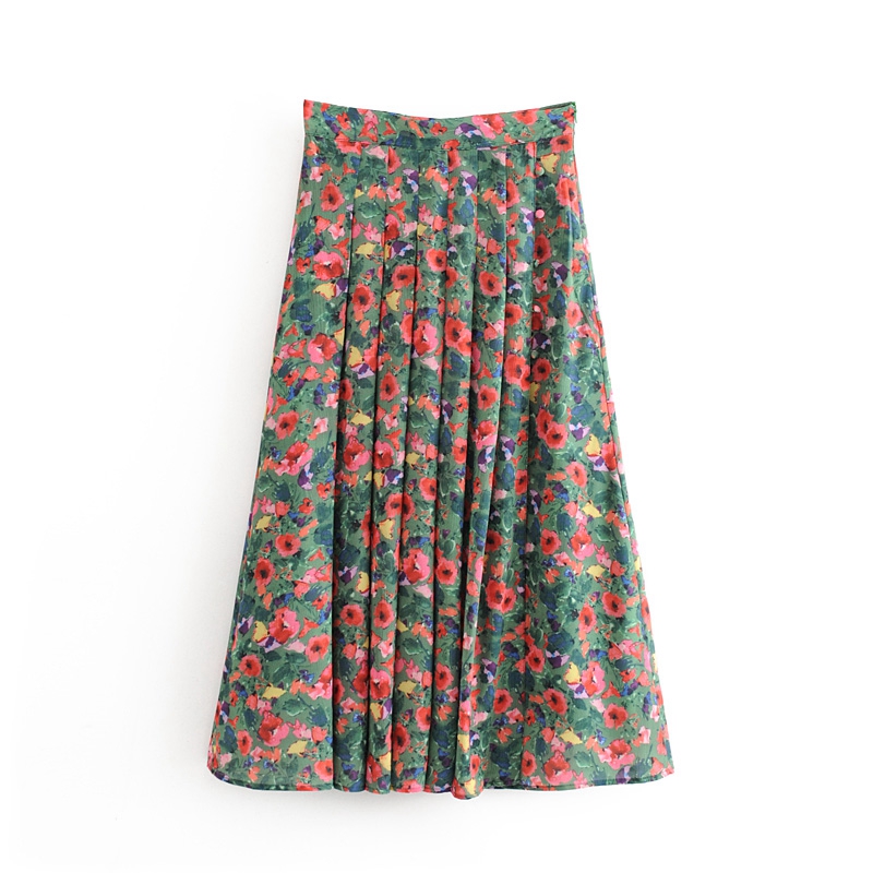 AOMO fashion women French style floral midi skirt faldas mujer vintage zipper office ladies elegant chic mid calf skirts 1T10A alx