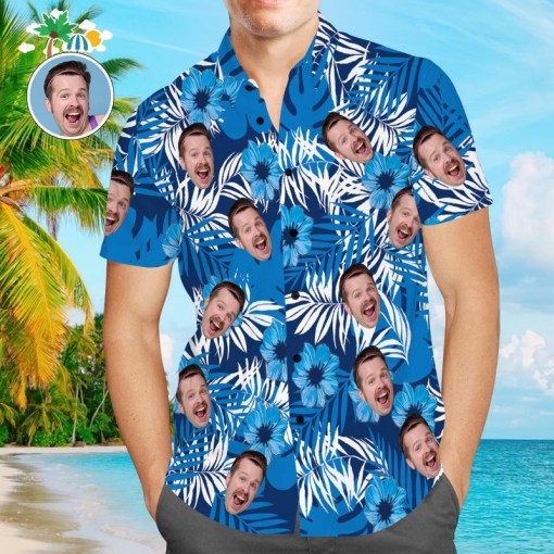 Custom Face Personalized Photo Hawaii Shirts Flowers And Leaves Design Beach Shirt For Men 4034 Ha19872