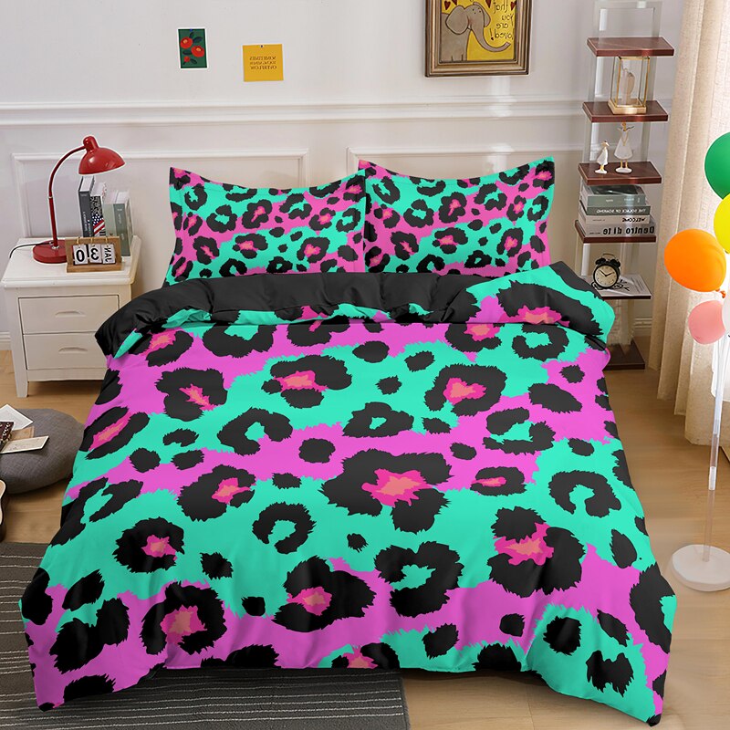 Color Leopard Print Bedding Set 3D Digital Print Bedroom Decoration Single Double Queen Size 2/3 Piece Bedding Set Duvet Covers