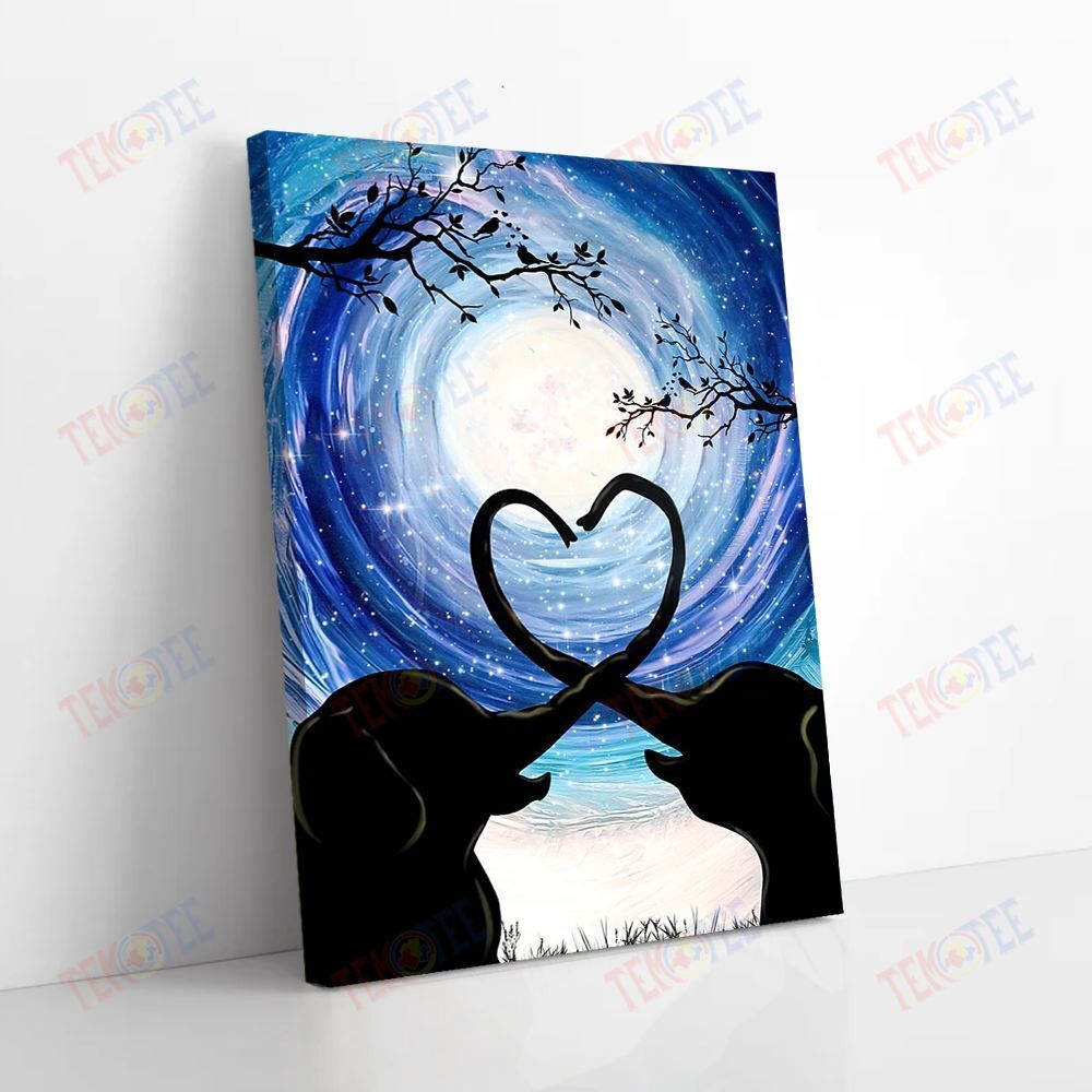 Canvas Prints Couple Elephant Heart Moon Painting Canvas Home Decor Canvas