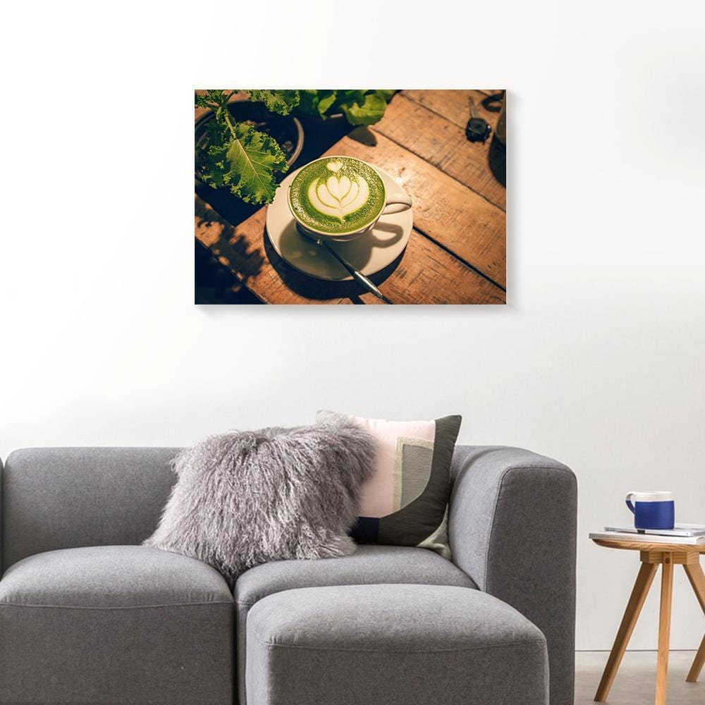 Canvas Prints White Ceramic Cup Near Plant Matcha Latte Lover Wall Art Canvas Wall Art Home Decoration