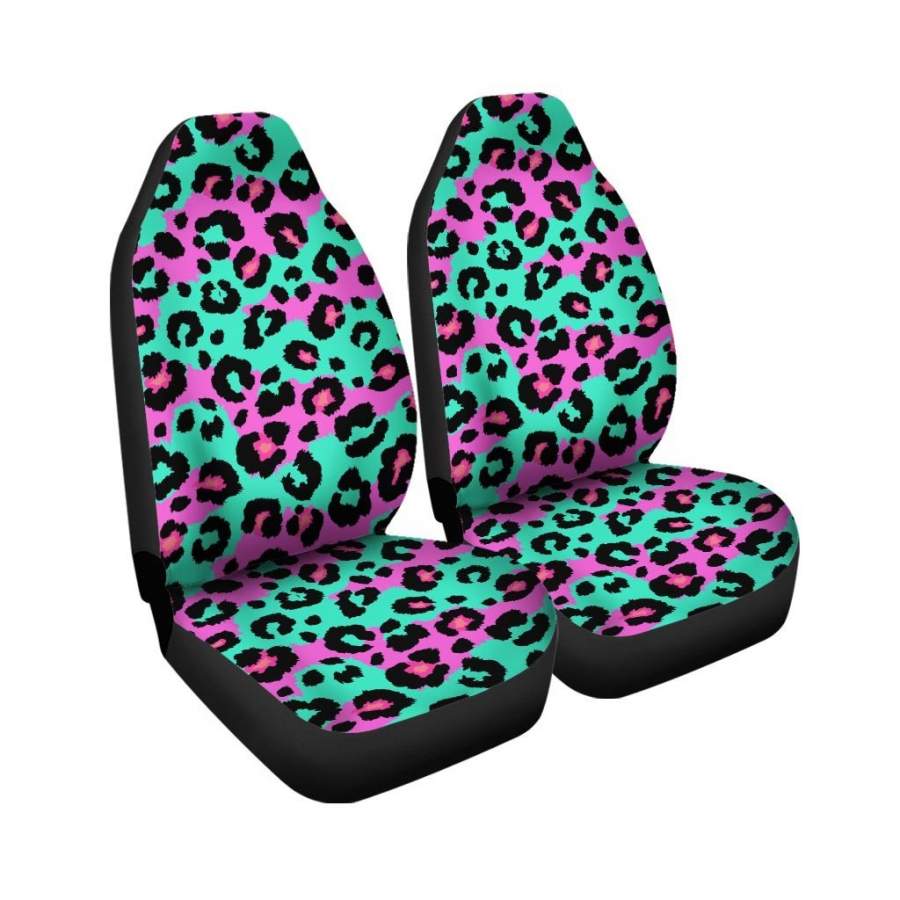 Teal Pink Leopard Car Seat Covers