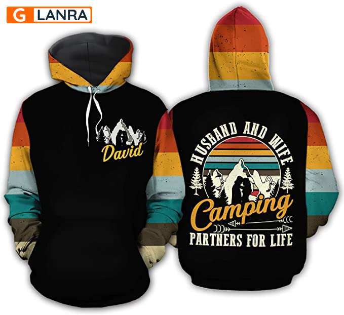 Personalized Husband And Wife Camping Partners For Life Hoodie, Custom Camping Couple Hoodie, Husband Wife Hoodie, Unisex Sweater, Sweatshirt