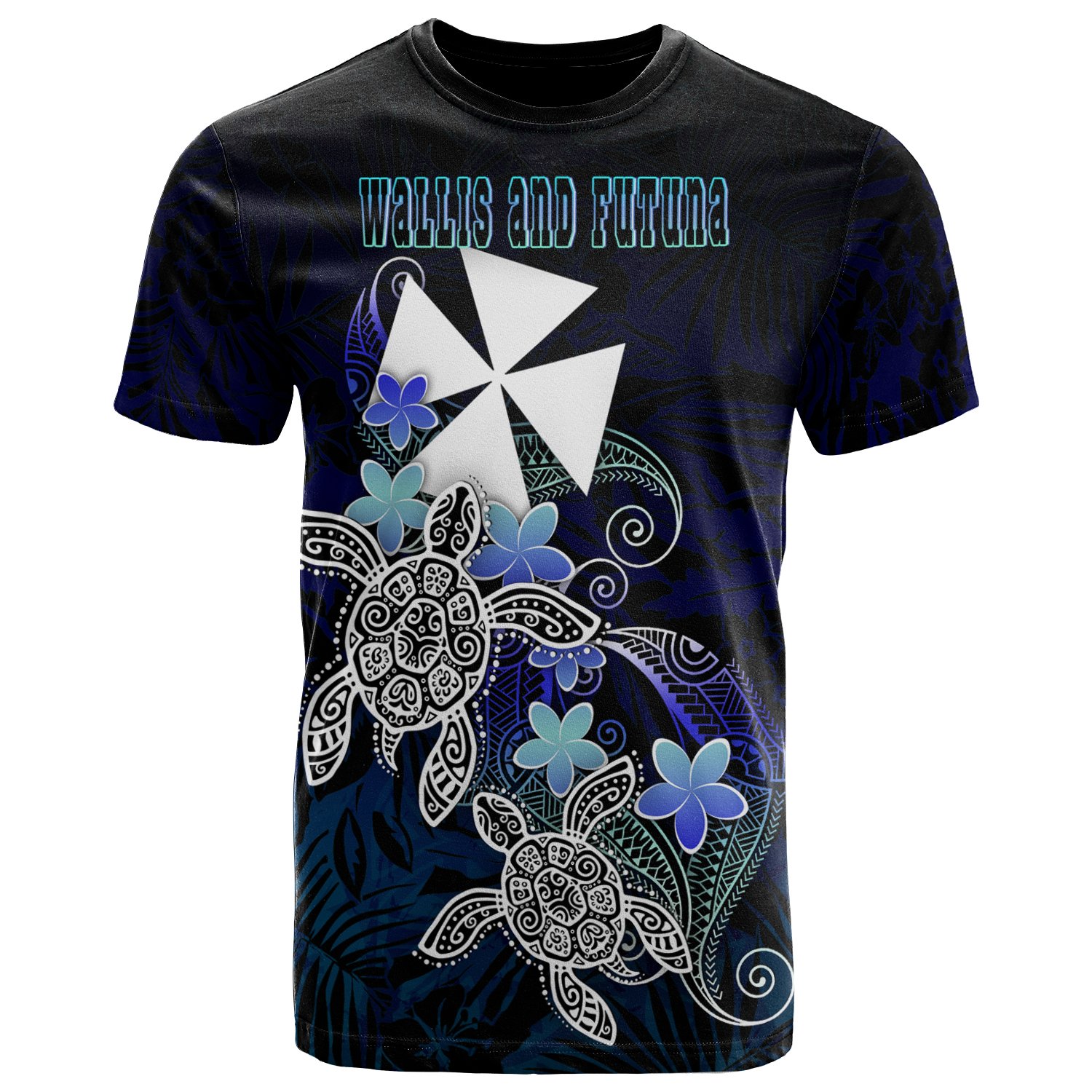Wallis And Futuna Polynesian T-Shirt – Blue Turtle Couple – BN22