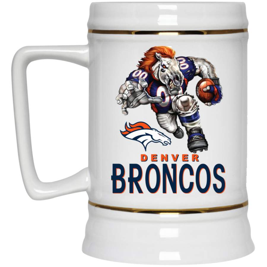 Denver Broncos Logo Player Mascot (white mugs) 22217 Beer Stein 22oz.