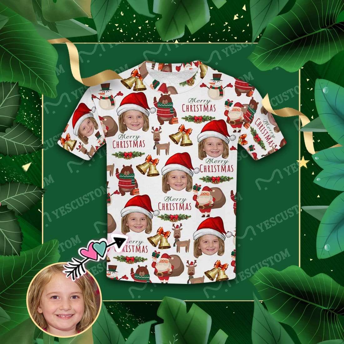 Custom Face Merry Christmas Deer Kid’S All Over Print T-Shirt