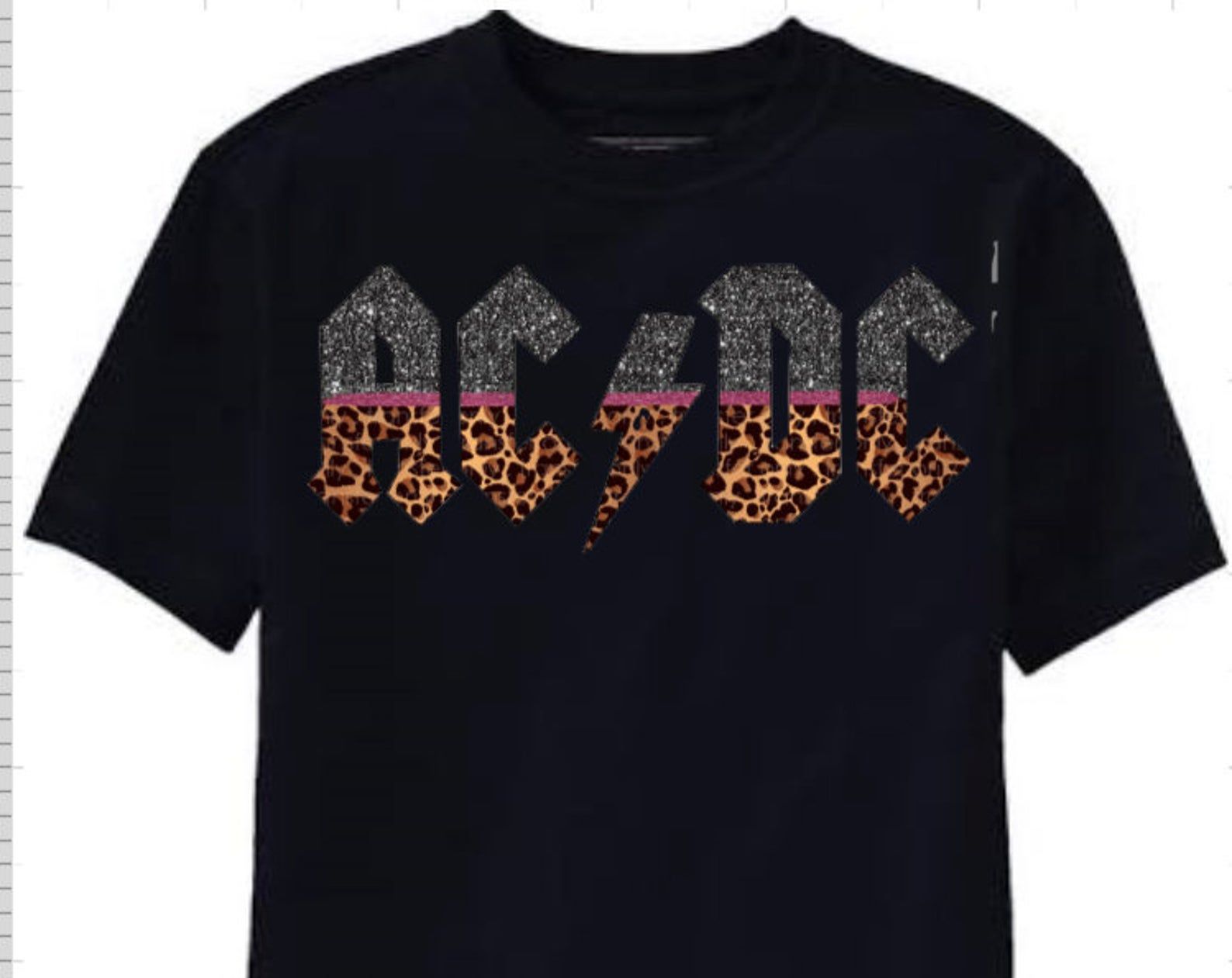 Ac/Dc Leopard Glitter T-Shirt-Free Shipping