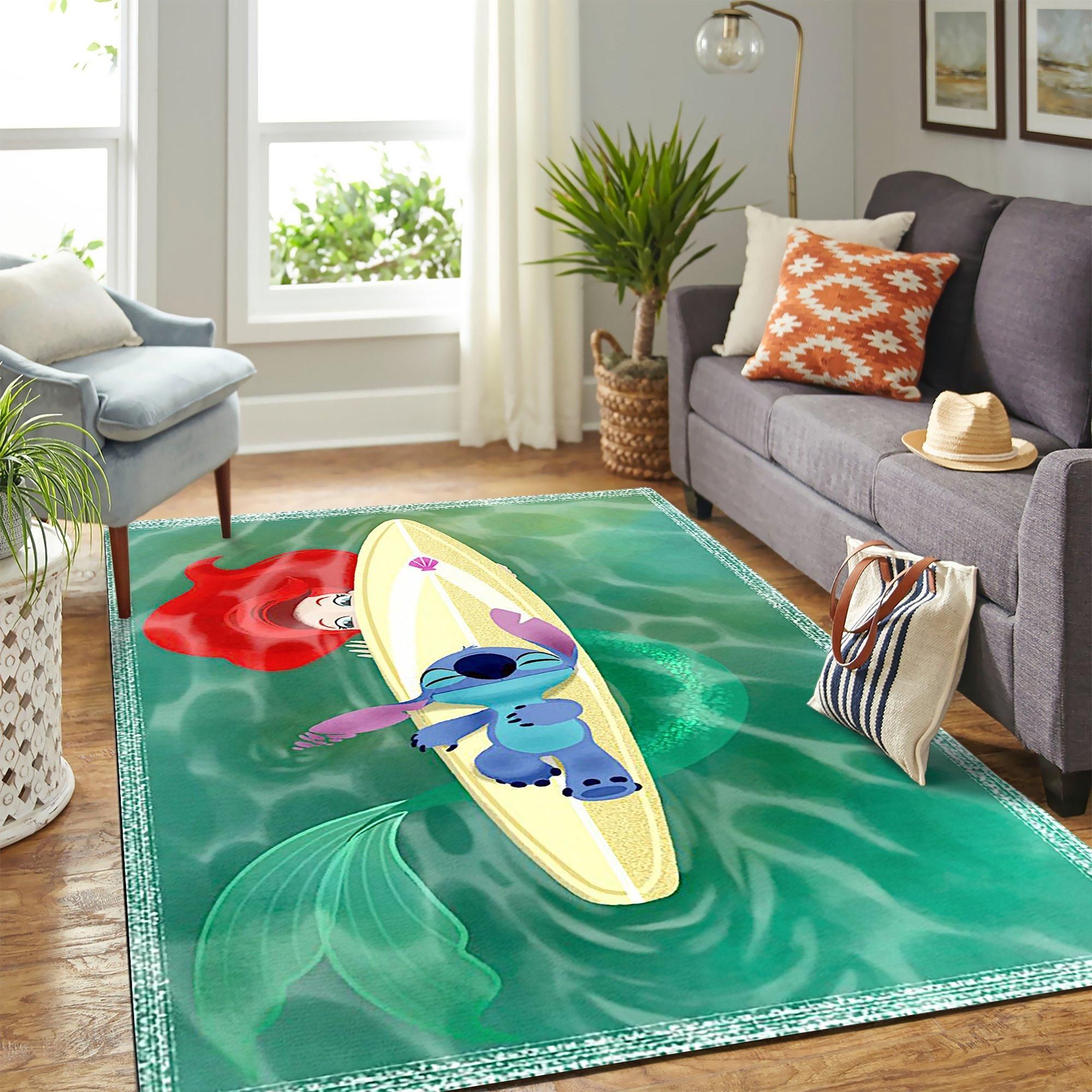 Stitch And Mermaid Cute Area Rug Geeky Carpet – Home Decor – Bedroom Living Room Décor