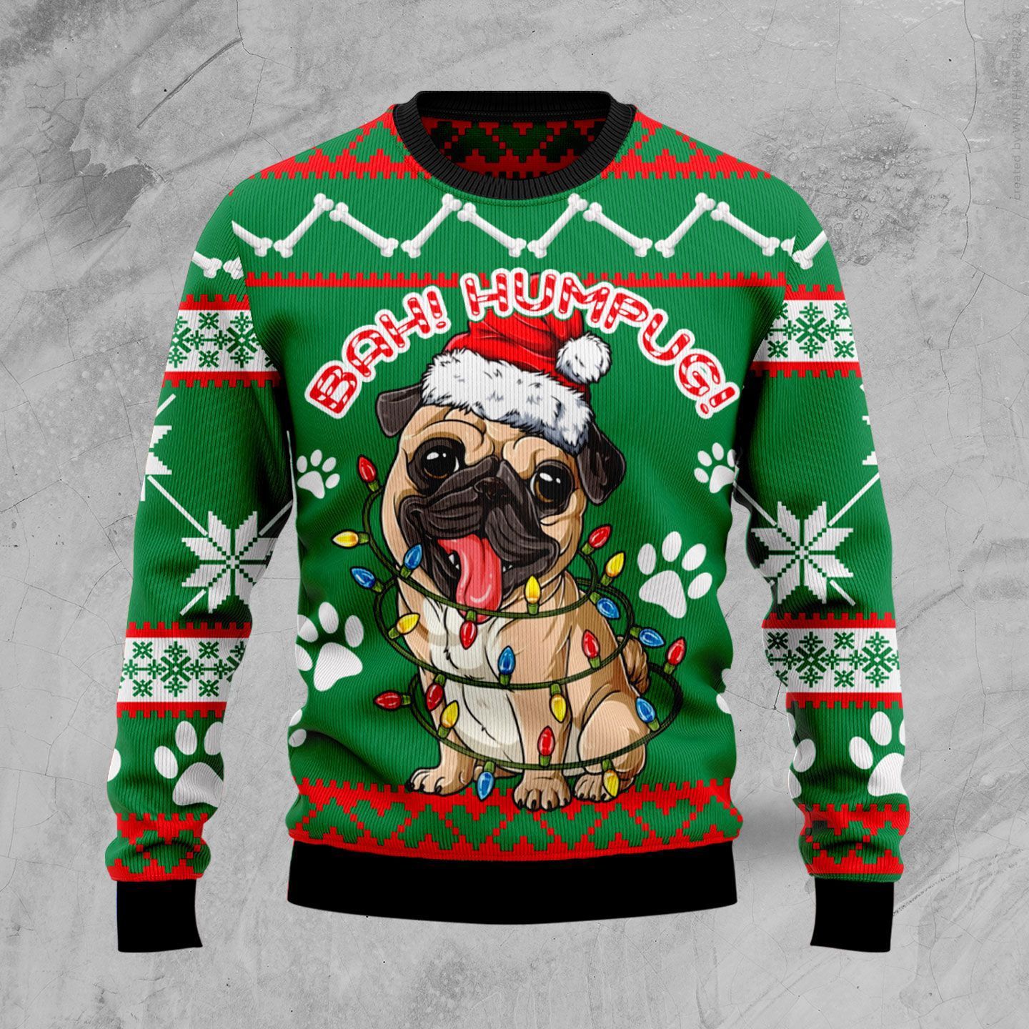 TJJ302009A65WP PUG DOG CHRISTMAS SWEATER PP