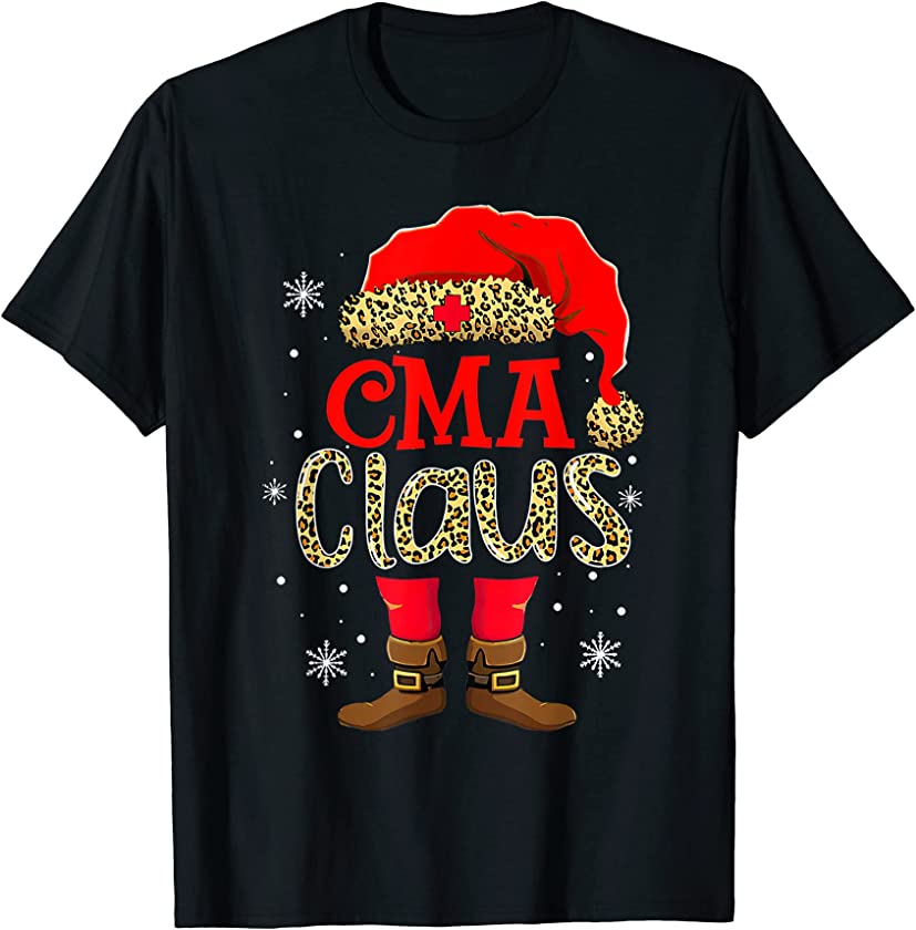 CMA Claus Christmas Santa Claus Leopard Nurse Christmas T-Shirt