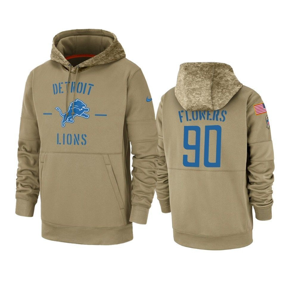 Detroit Lions Trey Flowers 2019 Salute To Service Tan Sideline Therma Hoodie