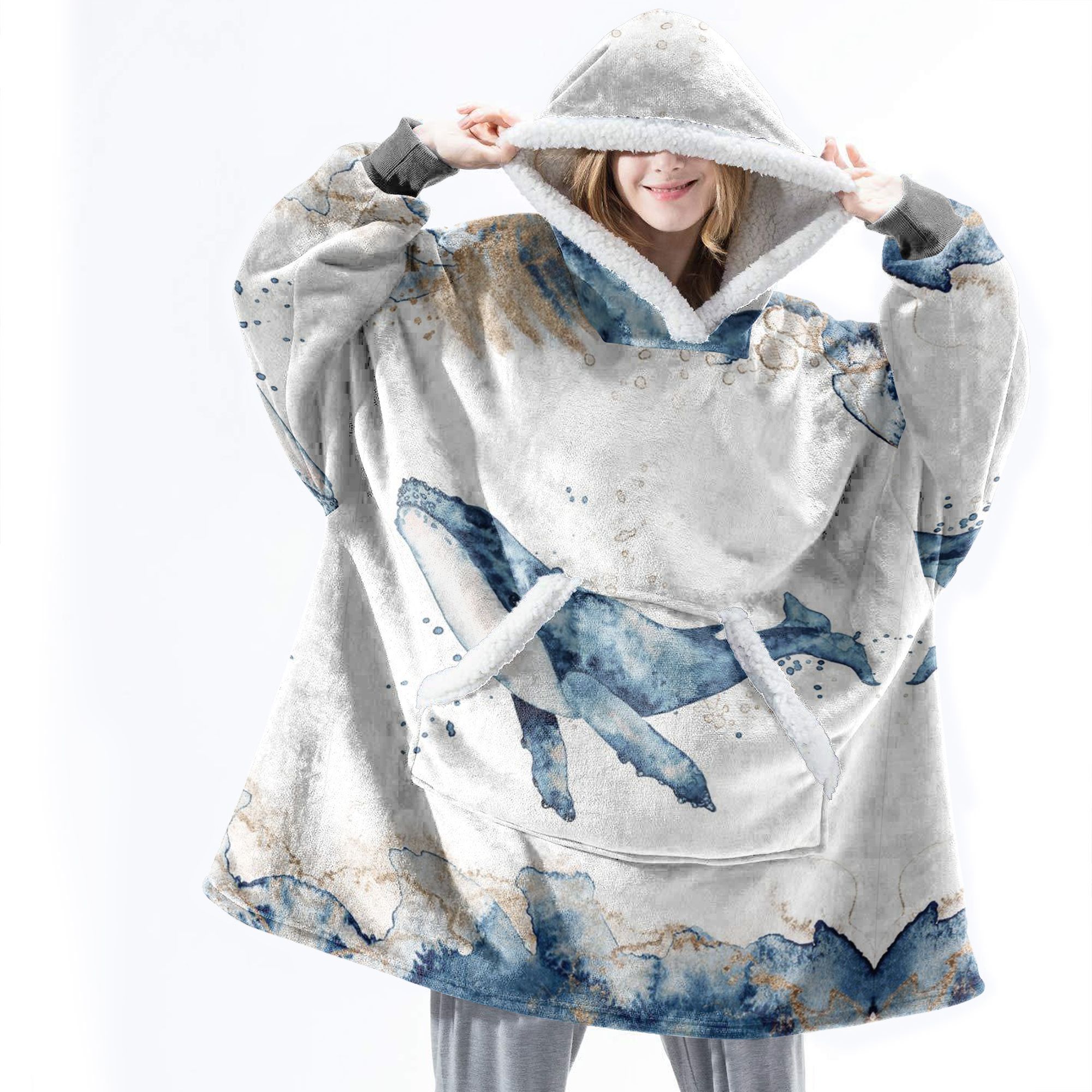 Marine Life The Fluffy Humongous Hoodie, Watercolor Whale The Fluffy Humongous Hoodie