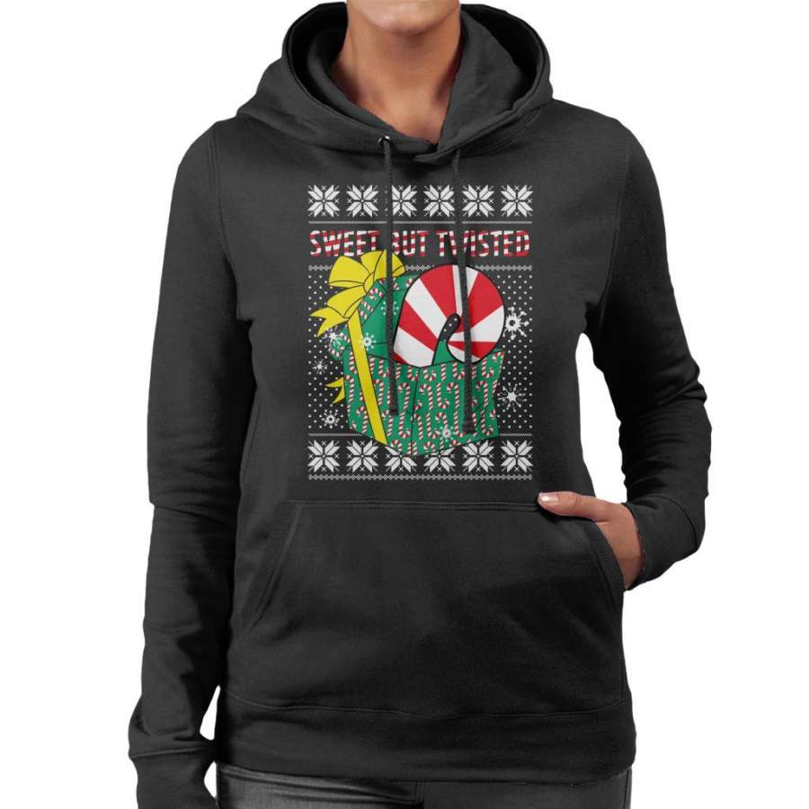 Sweet But Twisted Candy Cane Christmas Knit Pattern Women’s Hooded Sweatshirt