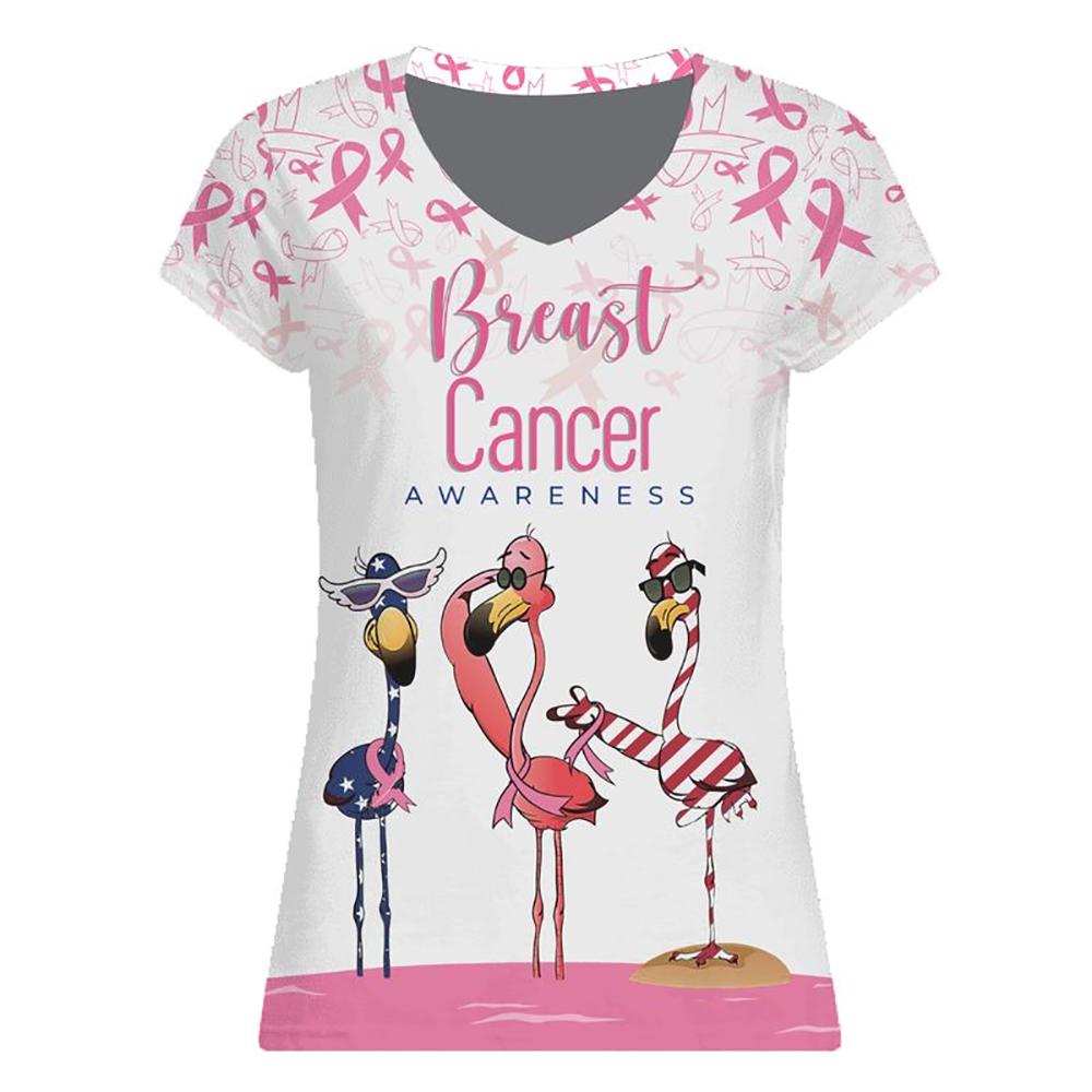 Breast Cancer Awareness Flamingo Women V-Neck T-Shirt