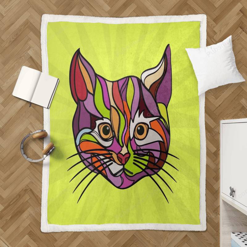 Pop Art Face Cat – Animal Sherpa Fleece Blanket