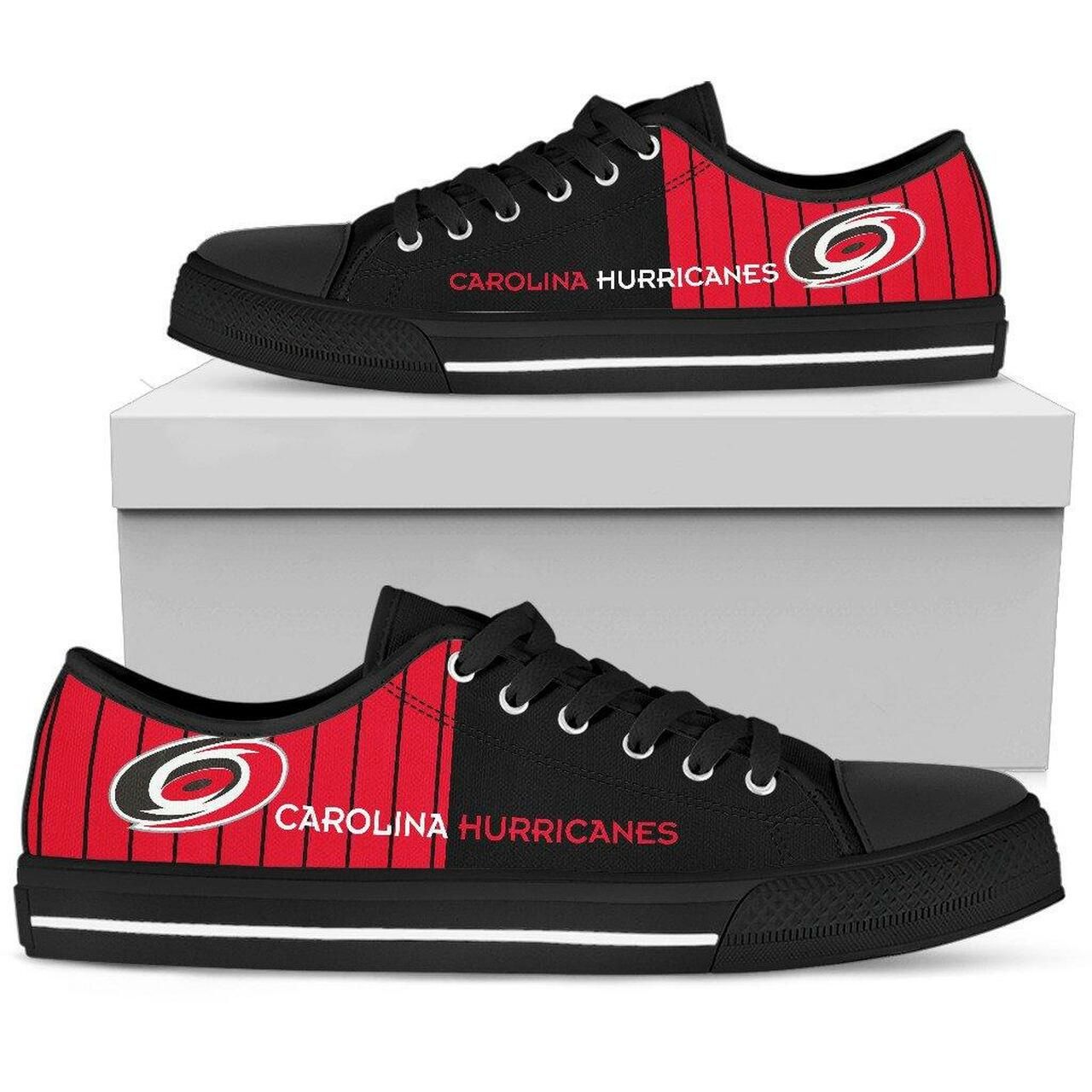 Carolina Hurricanes Low Top Shoes Simple Design Vertical Stripes Shoes16166