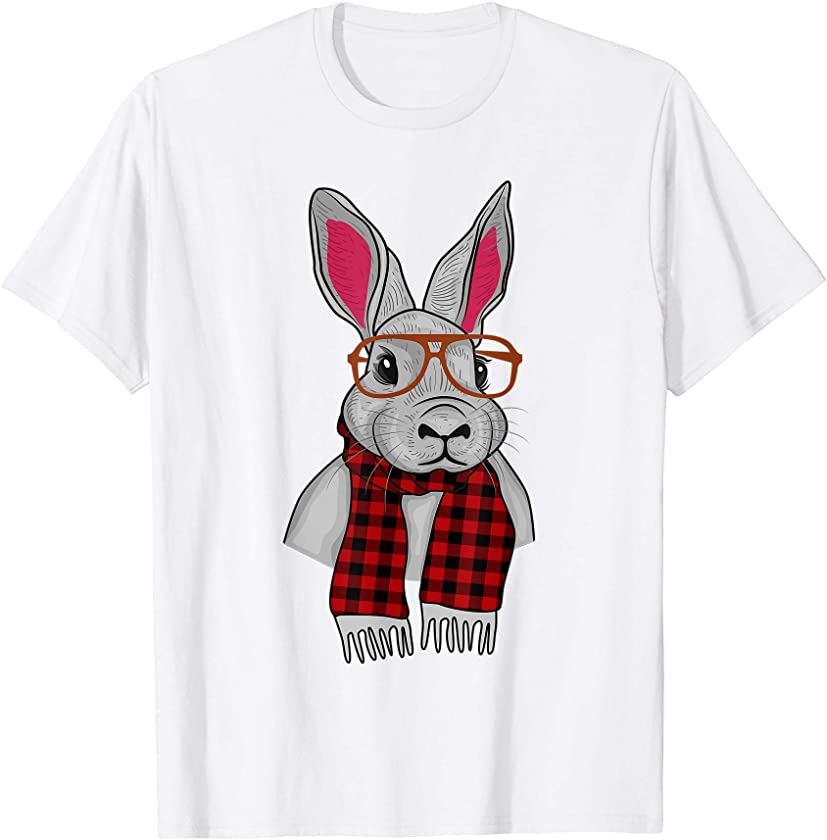 Sweet Easter Bunny Rabbit Nerd Buffalo Plaid Scarf Easter T-Shirt