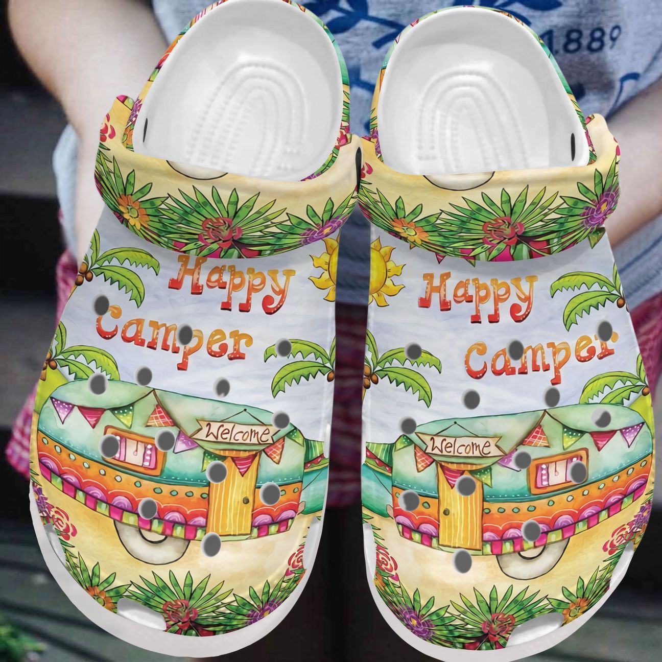 Camping Personalized Clog, Custom Name, Text, Color, Number Fashion Style For Women, Men, Kid, Print 3D Tropical Camping Happy Camper