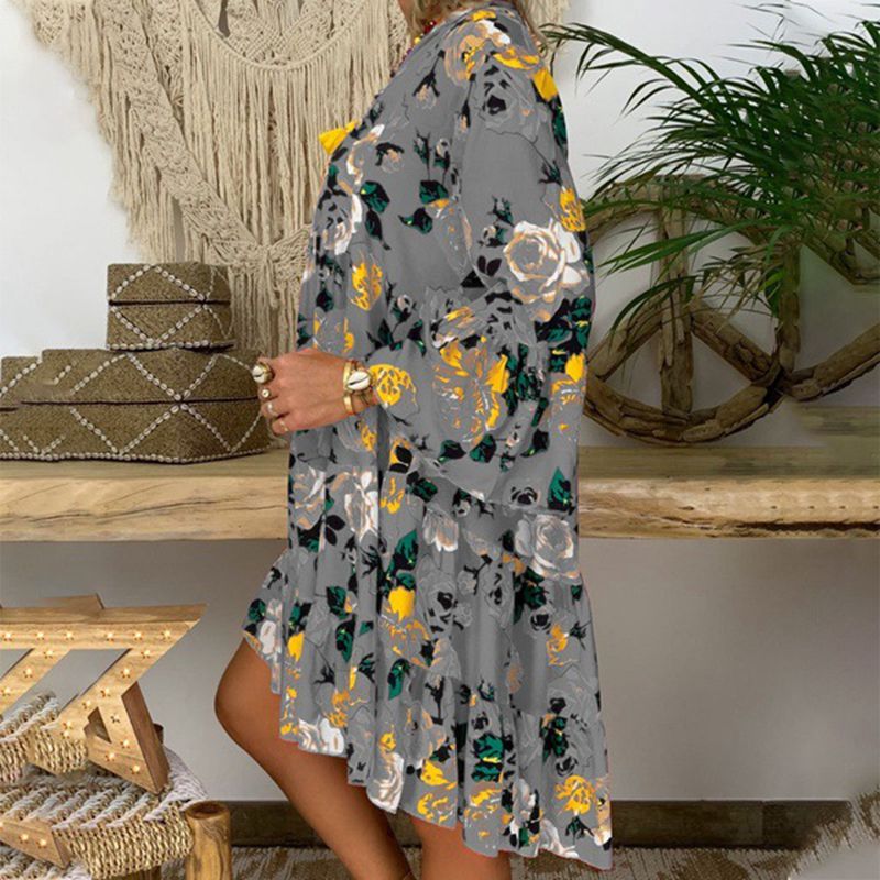 Summer new large size dress 5XL 6XL 7XL 8XL bust 138CM women’s five-point sleeve V-neck button print stitching dress alx