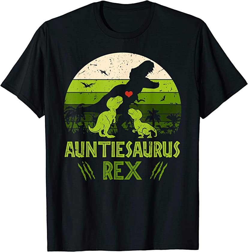 Vintage Retro 2 Kids Auntiesaurus Dinosaur Lover Gift TShirt