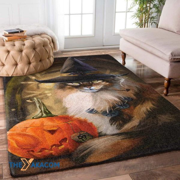 Cat Pumpkin Happy Halloween Rectangle Area Rug Floor Decor