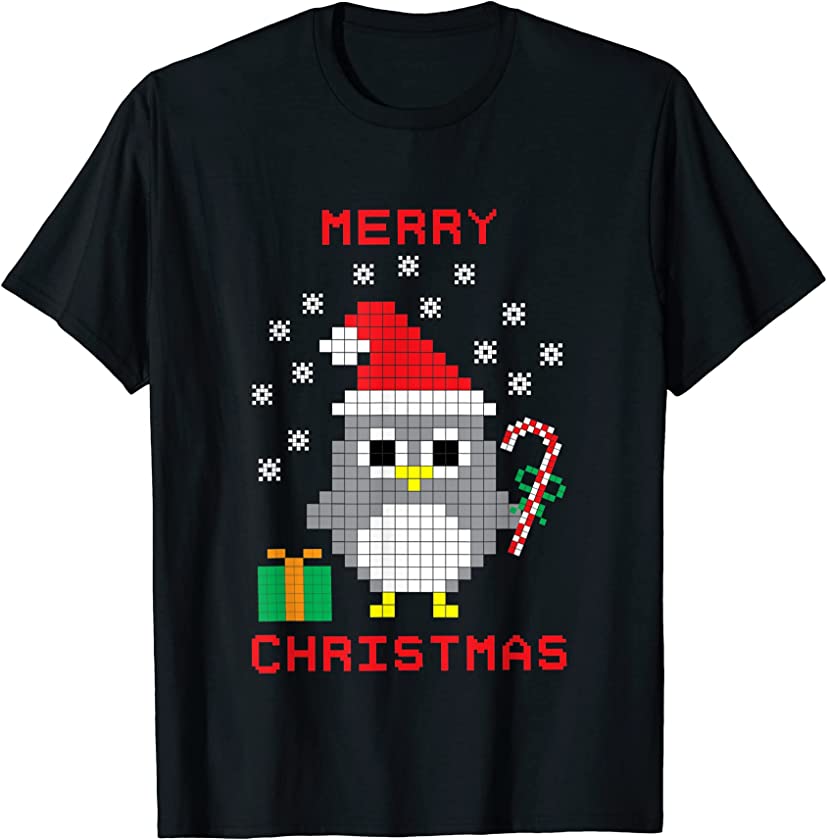 Funny Penguin Santa Hat Graph Art T-Shirt