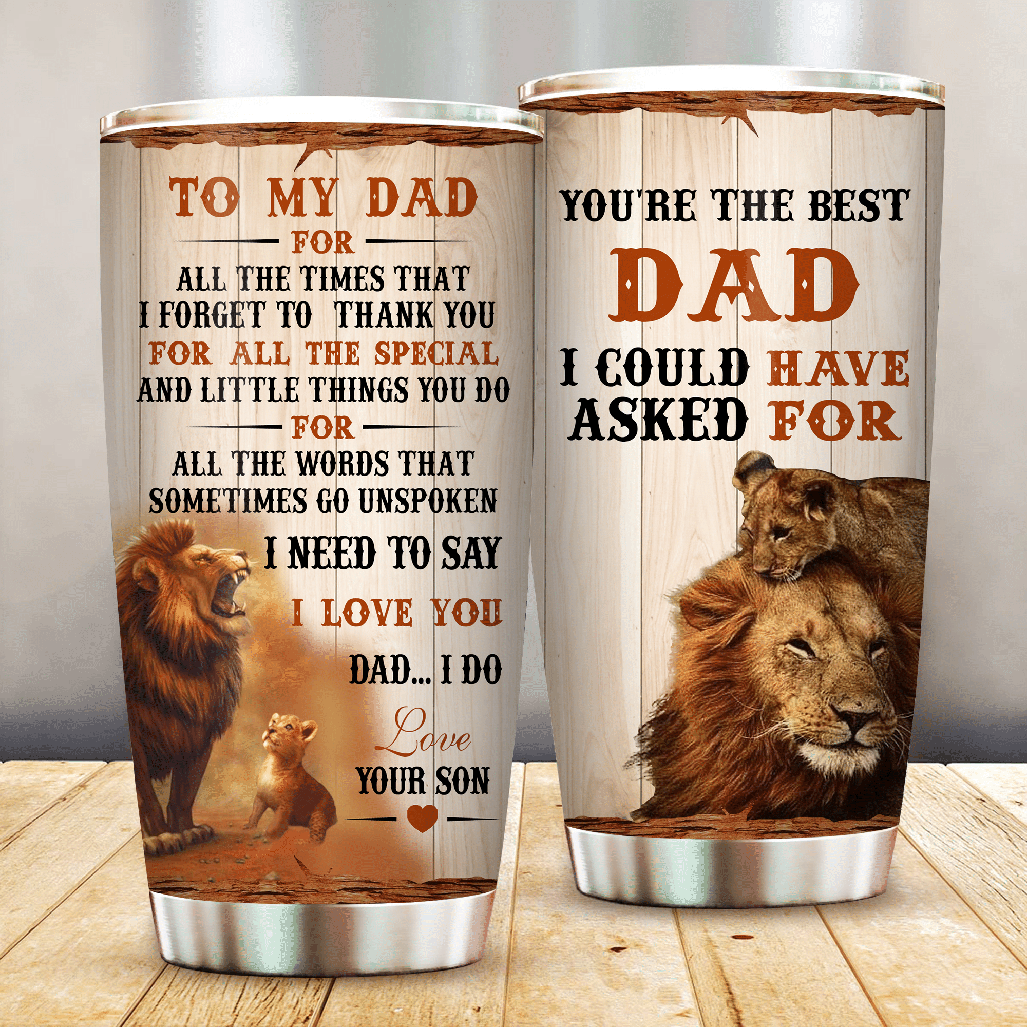 3d Lion To My Dad From Son Fathers Day Gift Stainless Steel Tumbler