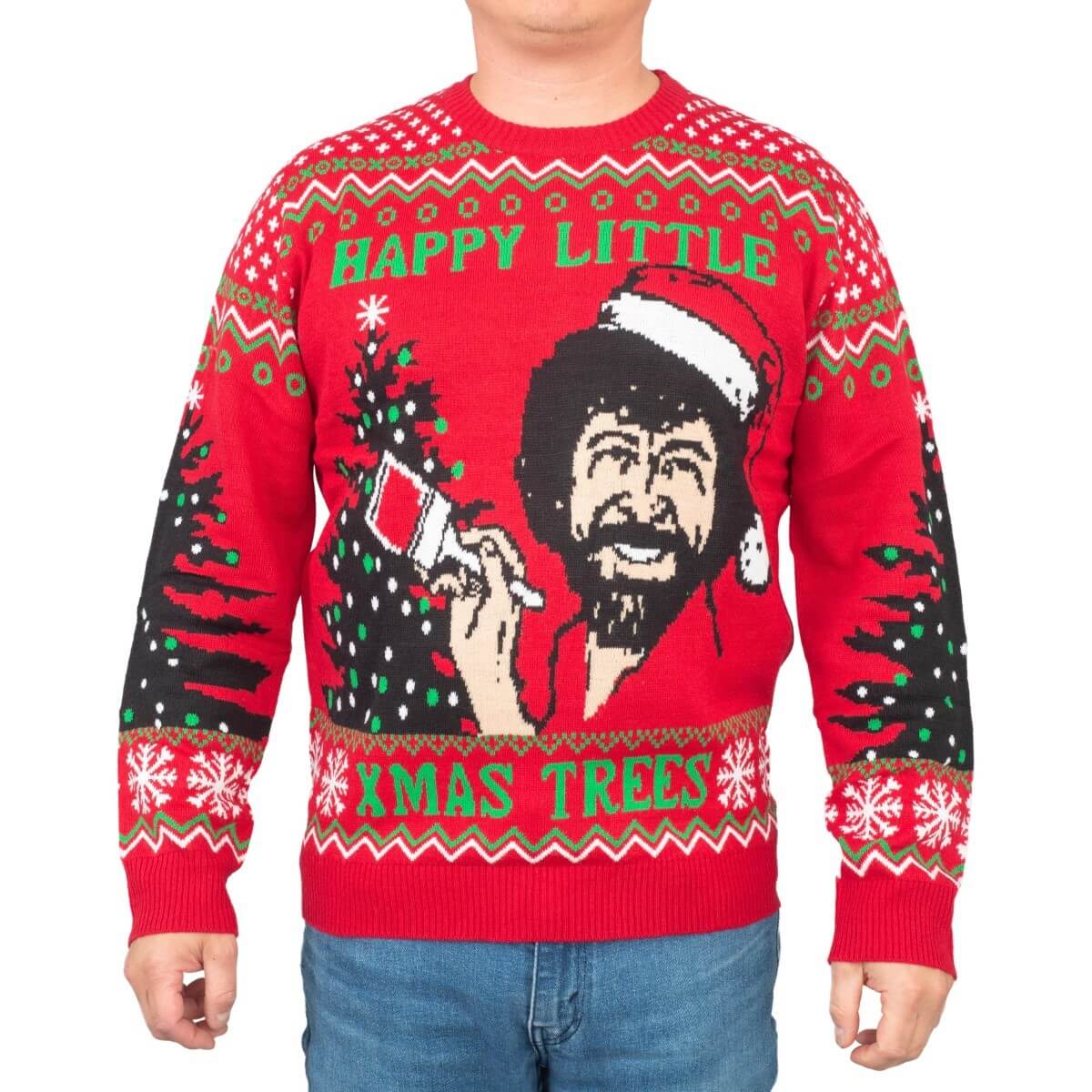 Bob Ross Happy Little Xmas Trees Ugly Christmas Sweater