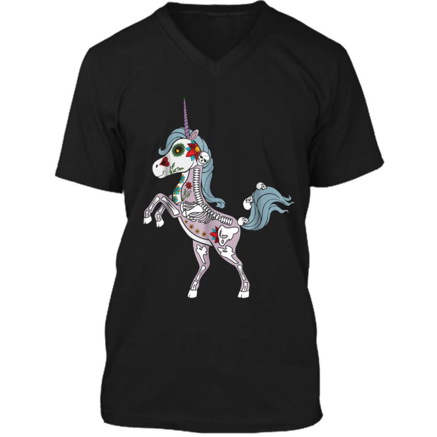 Unicorn Sugar Skull Costume  Dia De Los Muertos Gifts Mens Printed V-Neck T