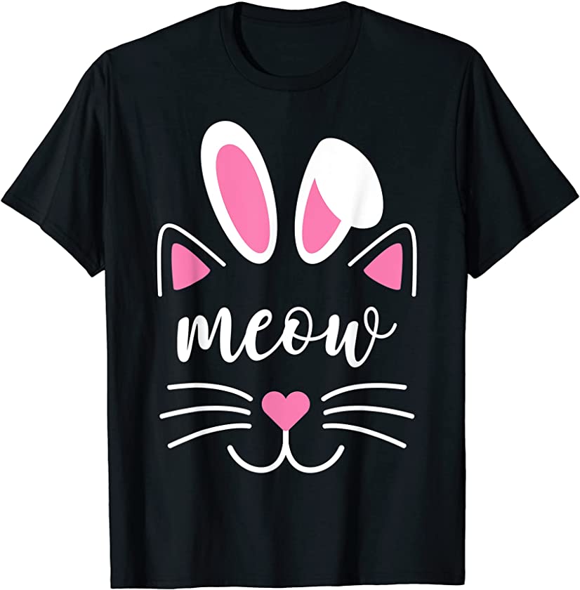 Meow Cat Face Easter Day Bunny Ears Shirt Funny Cat Lover T-Shirt