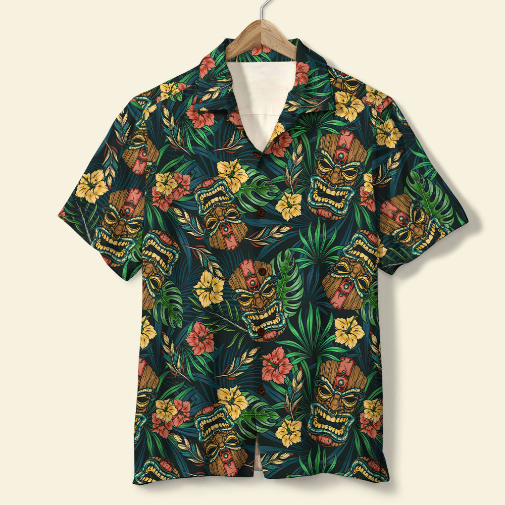 Hawaii Tiki With Tropical Pattern Hawaii Aloha Shirt Ha28598