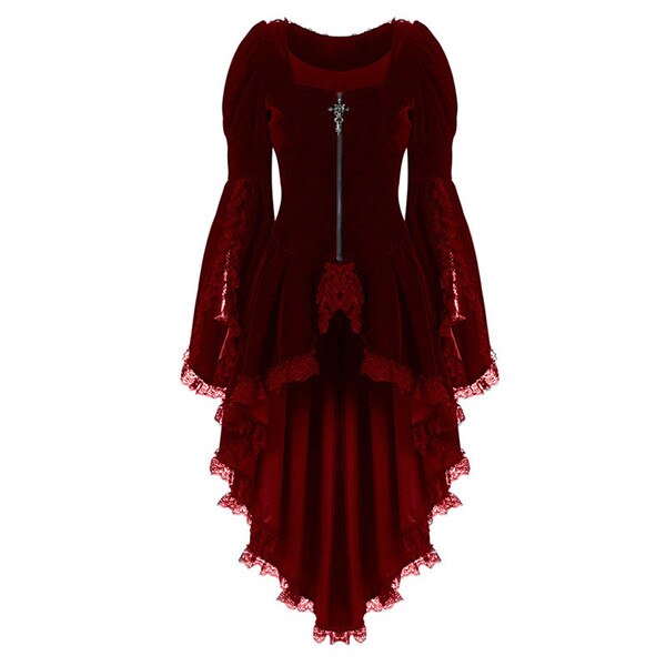 Women Gothic Long Sleeve Lace Stitching Velvet Tuxedo Jacket Medieval Aristocratic Ladies Vampire Dress Lolita Cosplay Costume alx