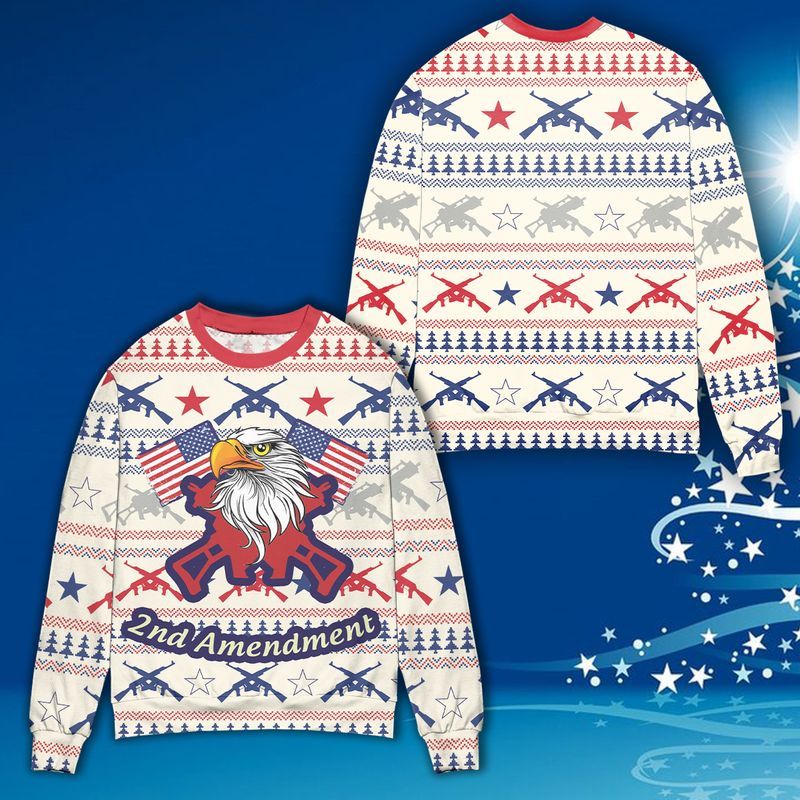 Unifinz Veteran Sweater Eagle 2Nd Amendment American Flag White Christmas Ugly Sweater 2022