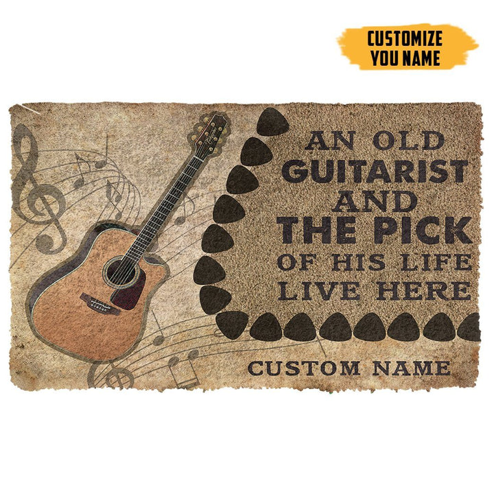 Waybackapparel An Old Acoustic Guitarist And The Pick Of His Life Custom Name 3D Doormat