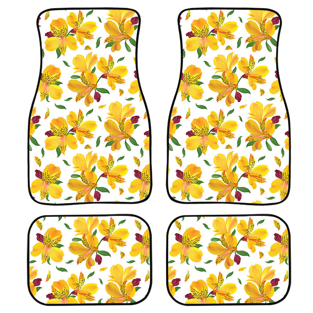 Yellow Alstroemeria Pattern Print Front And Back Car Floor Mats, Front Car Mat