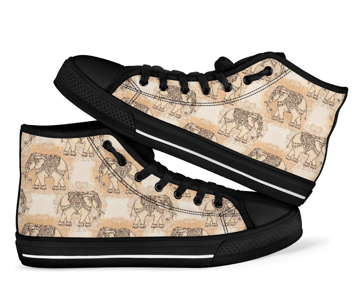 Indian Tribal Elephant Print Men Women’S High Top Shoes