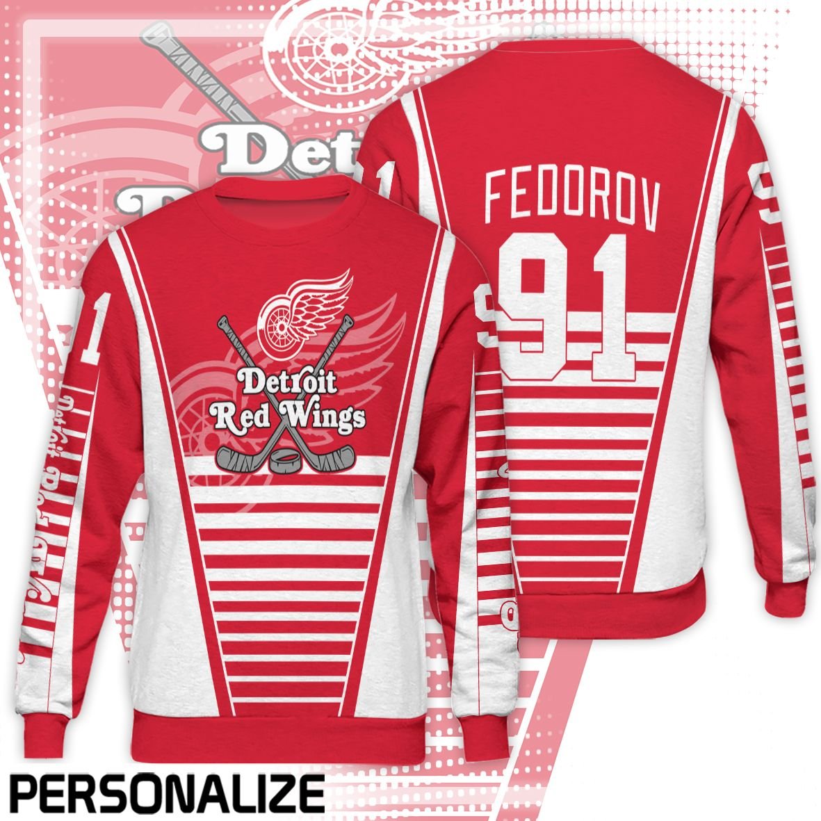 Detroit Red Wings Custom Name Number Red Gift For Fan 3D Full Printing Sweatshirt