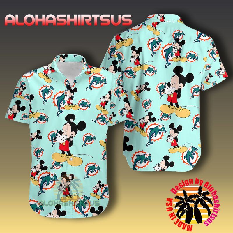 Mickey Mouse Laught Miami Dolphins Nfl Light Blue Hawaiian Shirt