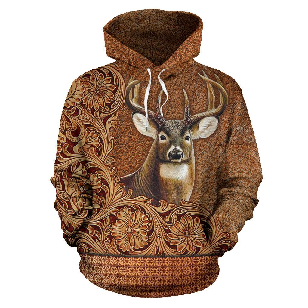 380THHHT-DEER EMBOSSED HUNTING FLOWER FULL HOODIE