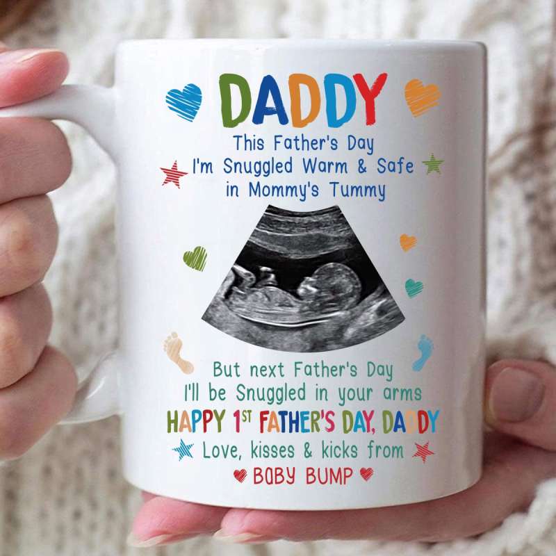 Personalized Ultrasound Gift For Dad To Be Colors Snuggled Up Mug