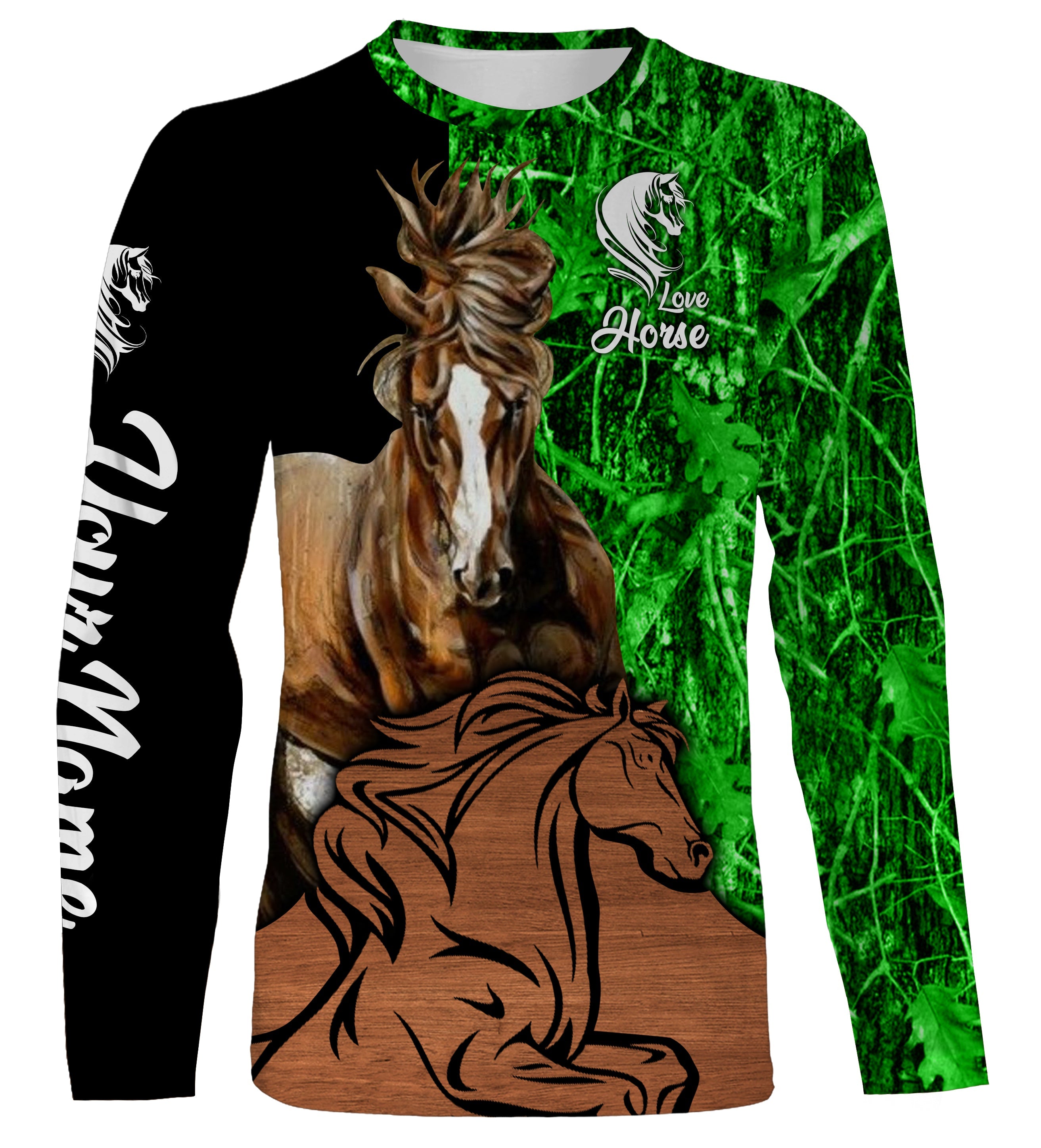 Love Horse Green Camo Customize Name 3D All Over Printed Shirts Personalized Gift For Horse Lovers, Horse Shirt For Girl, Men Nqs2721