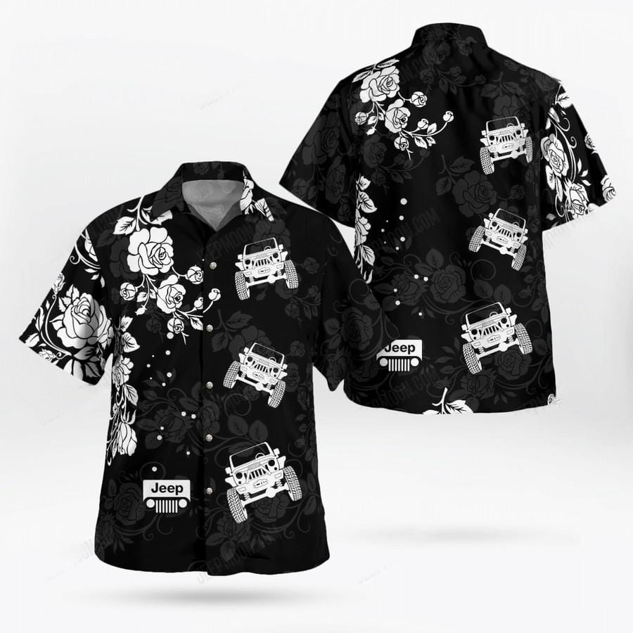 Hawaii Aloha Shirts Jeep Black And White Roses Ha98952