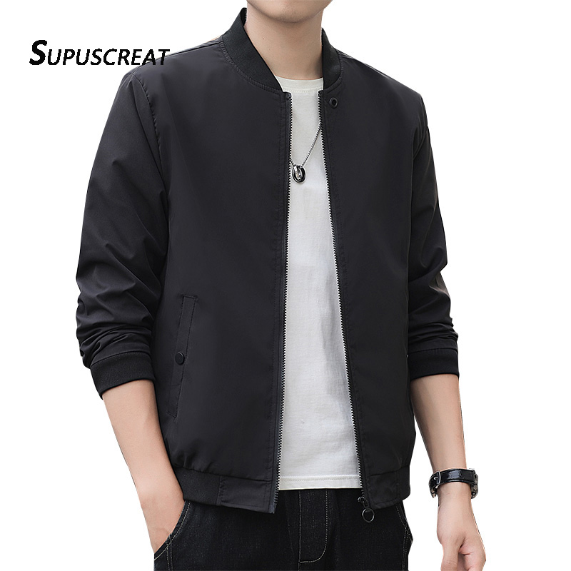 SUPUSCREAT 2022 Spring Autumn Men Baseball Jacket Slim Fit Solid Zipper Bomber Jacket Coat Stand Collar New Hot Outwear Size 5XL alx